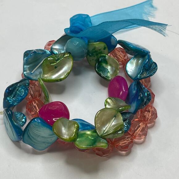 Set of multi colored faux stone beaded bracelets stretch style versatile trendy - Picture 2 of 9